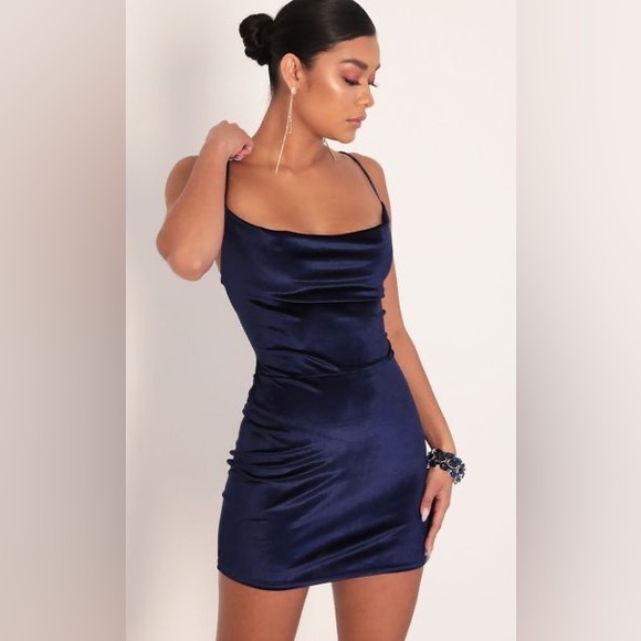 Lucy In The Sky Royal Blue Velvet Mini Dress - Picture 3 of 9